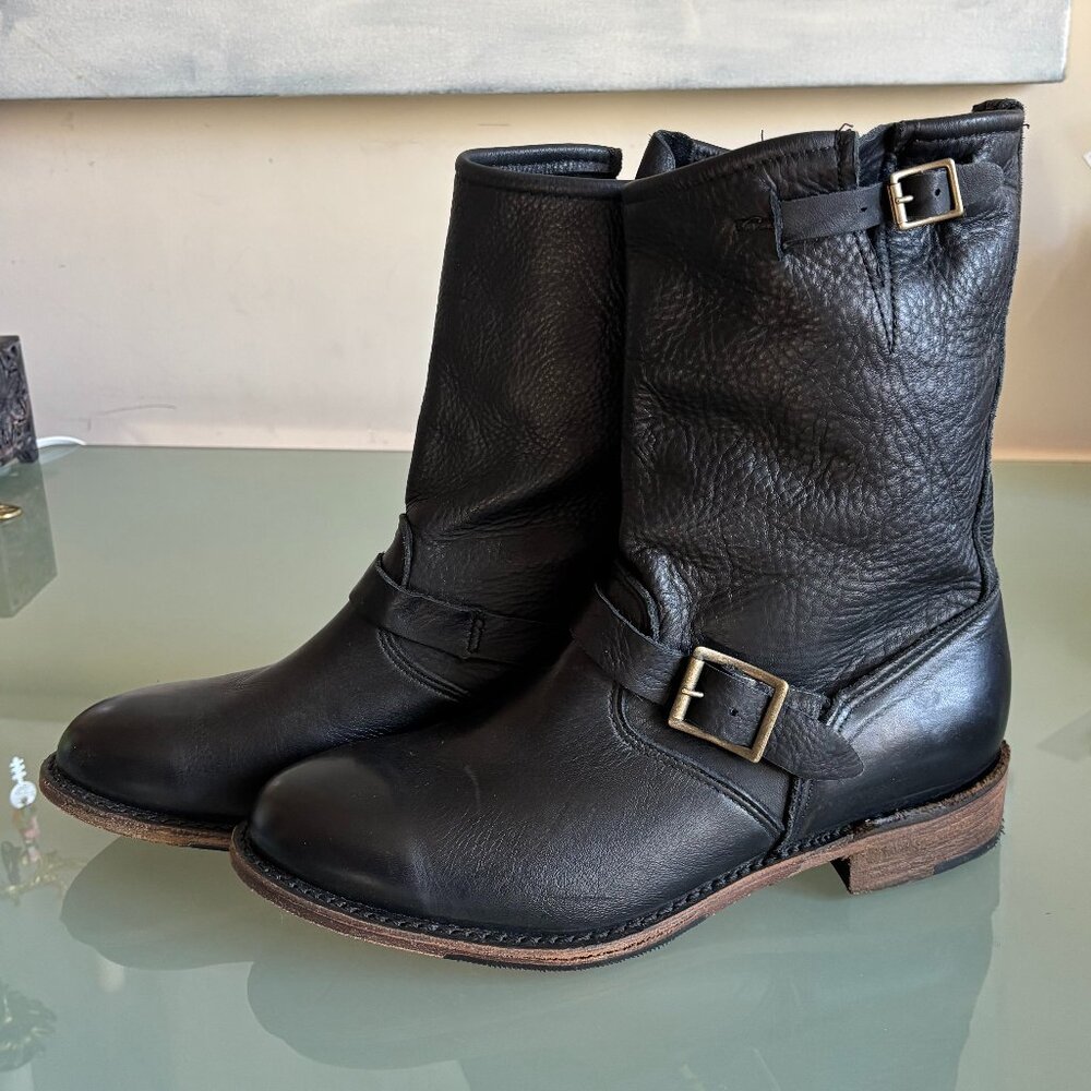 Vintage Shoe Company Boots - Black - Veronica Combat - Leather - Made in USA 9.5